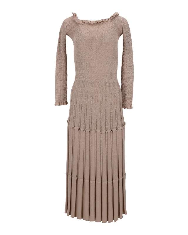 Women's Gathered DressesAltuzarra Off-Shoulder Pleated Knit Dress in Beige Viscose