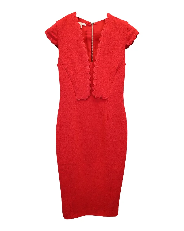 Women's Long-Sleeve DressesAntonio Berardi Scalloped Sheath Dress in Red Wool