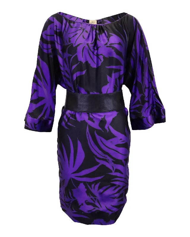 Women's Square-Neck DressesArmani Collezioni Printed Belted Dress in Violet Silk