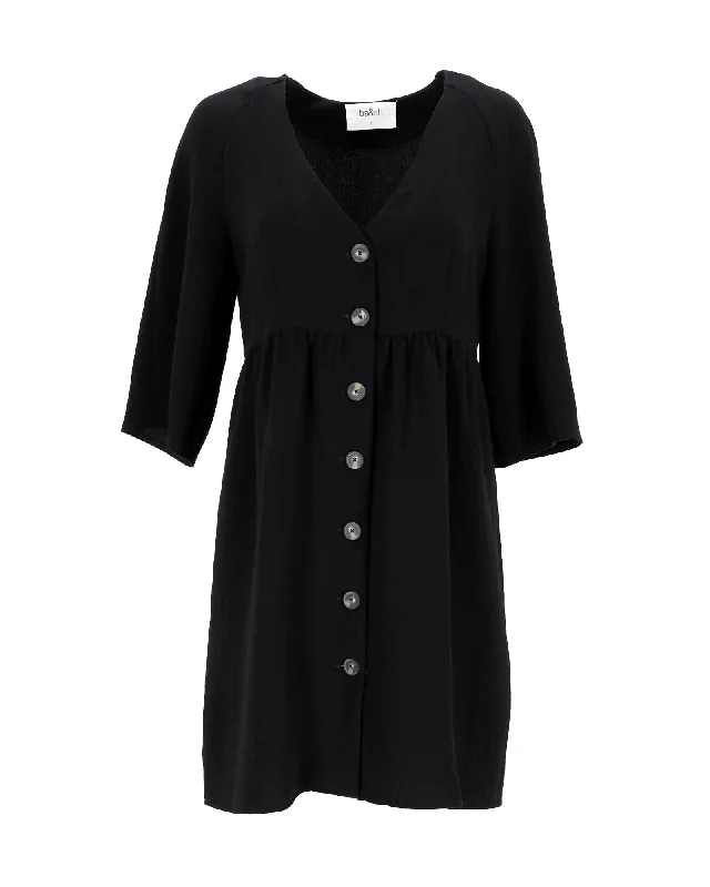 Women's Boat Collar DressesBa&Sh Buttoned Dress in Black Polyester