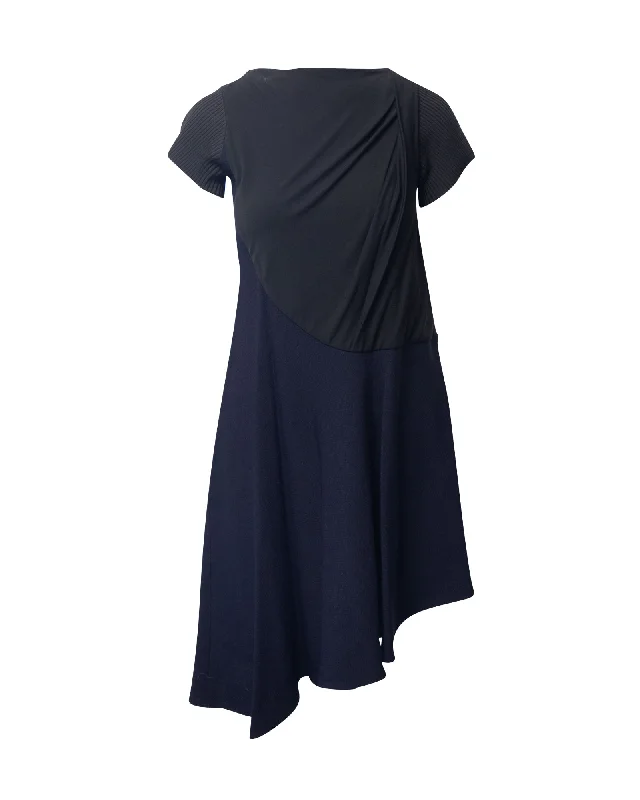 Women's Lapel Collar DressesBalenciaga Vintage Knit Dress in Navy Blue Rayon