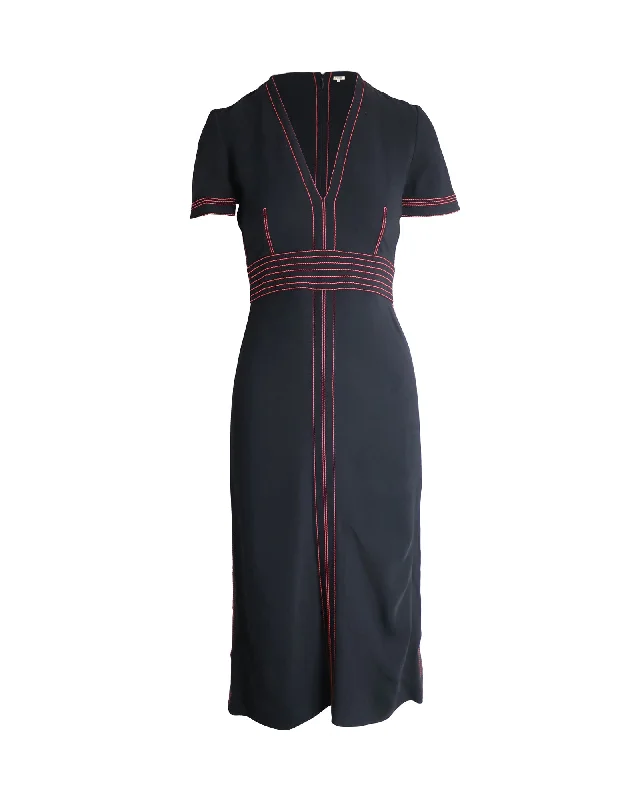 Women's Sweetheart Collar DressesBurberry Contrasting Stitch Detail Dress In Black Viscose