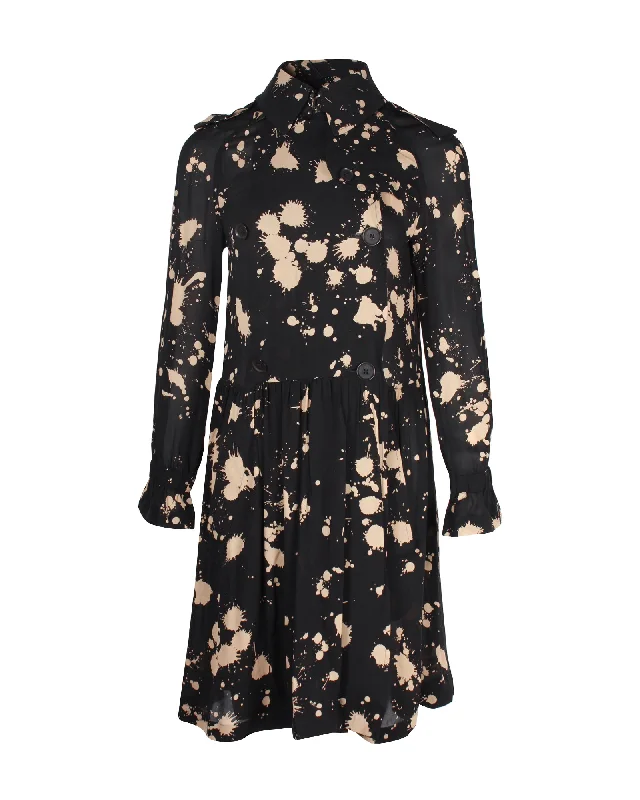 Women's Tiered DressesBurberry Printed Long Sleeve Dress in Black Polyester