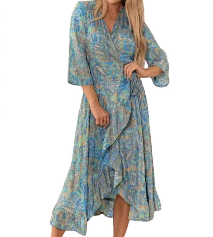 Women's Shawl Collar DressesCapri Wrap Dress In Peri Blue