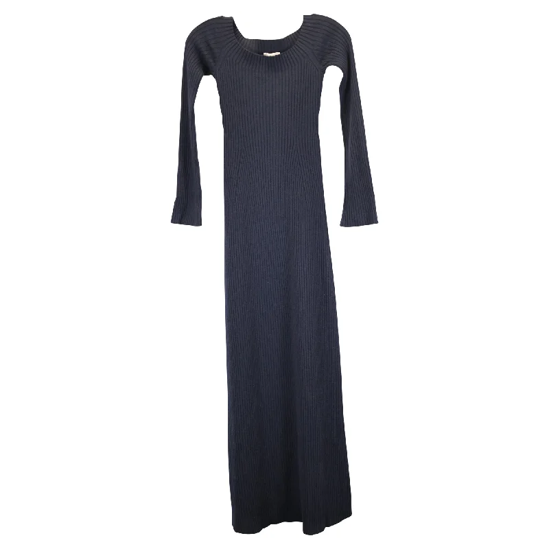 Women's Peter Pan Collar DressesChloe Ribbed Knit Dress in Navy Blue Wool