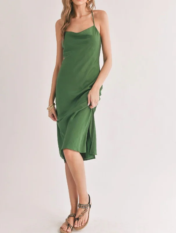 Women's Empire Waist DressesCowl Neck Slip Dress In Green