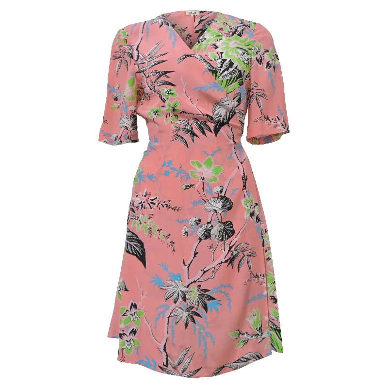 Women's Keyhole-Neck DressesDiane Von Furstenberg Botanical Print Wrap Dress in Pink Silk