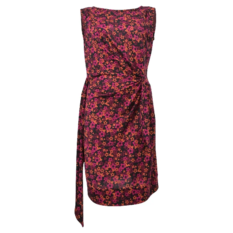 Women's Wide Collar DressesDiane Von Furstenberg Draped Sleeveless Dress in Red Floral Print Polyester