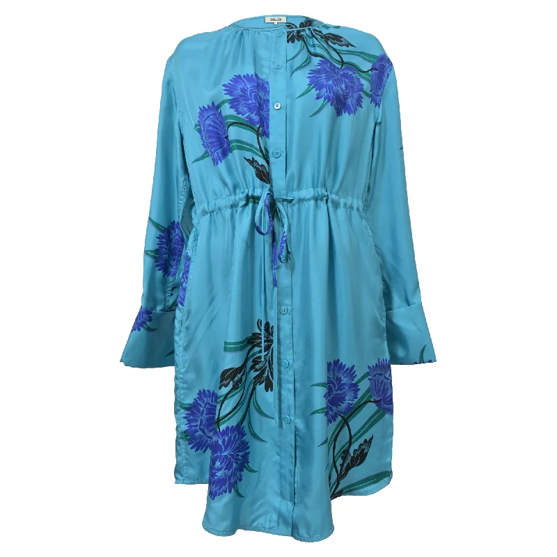 Women's High-Neck DressesDiane Von Furstenberg Farren Print Shirt Dress in Blue Silk