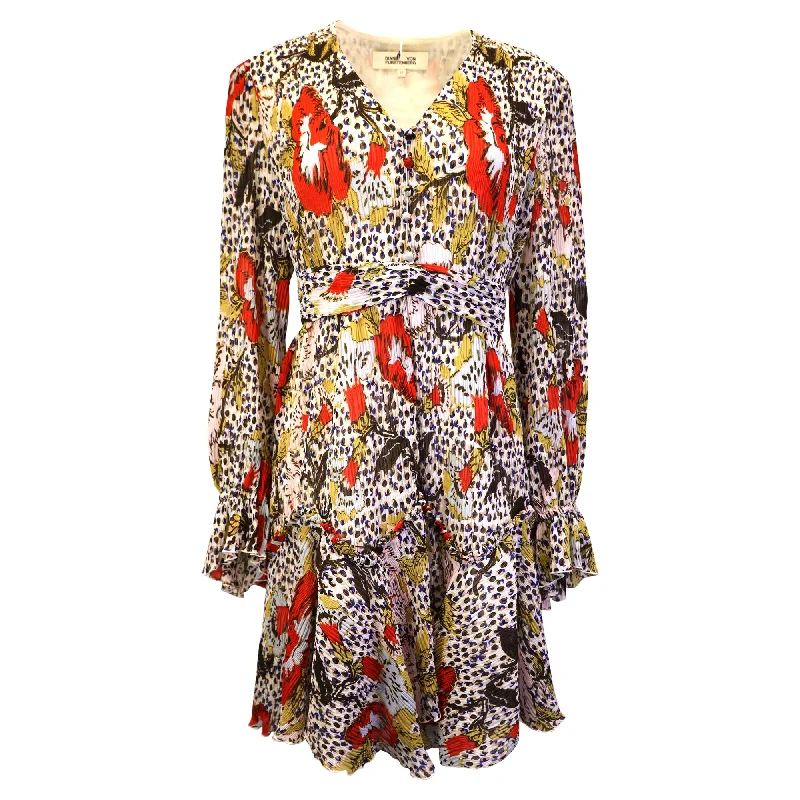 Women's Shawl Collar DressesDiane Von Furstenberg Floral Print Kacie Dress in Multicolor Polyester