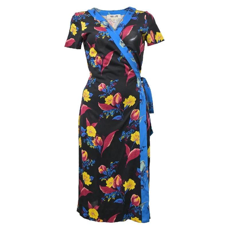 Women's Empire Waist DressesDiane Von Furstenberg Floral Print Wrap Dress in Black Polyester