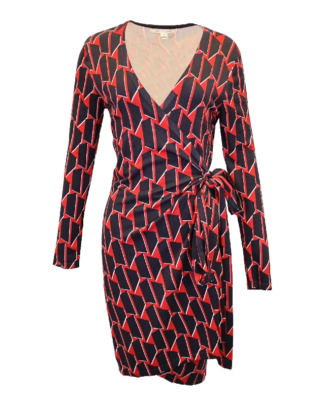 Women's Low Collar DressesDiane Von Furstenberg Linda Wrap Dress in Red Silk