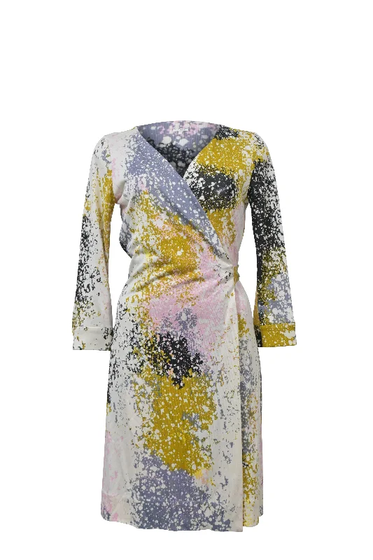 Women's Peter Pan Collar DressesDiane Von Furstenberg Paint Splatter Print Wrap Dress in Multicolor Silk