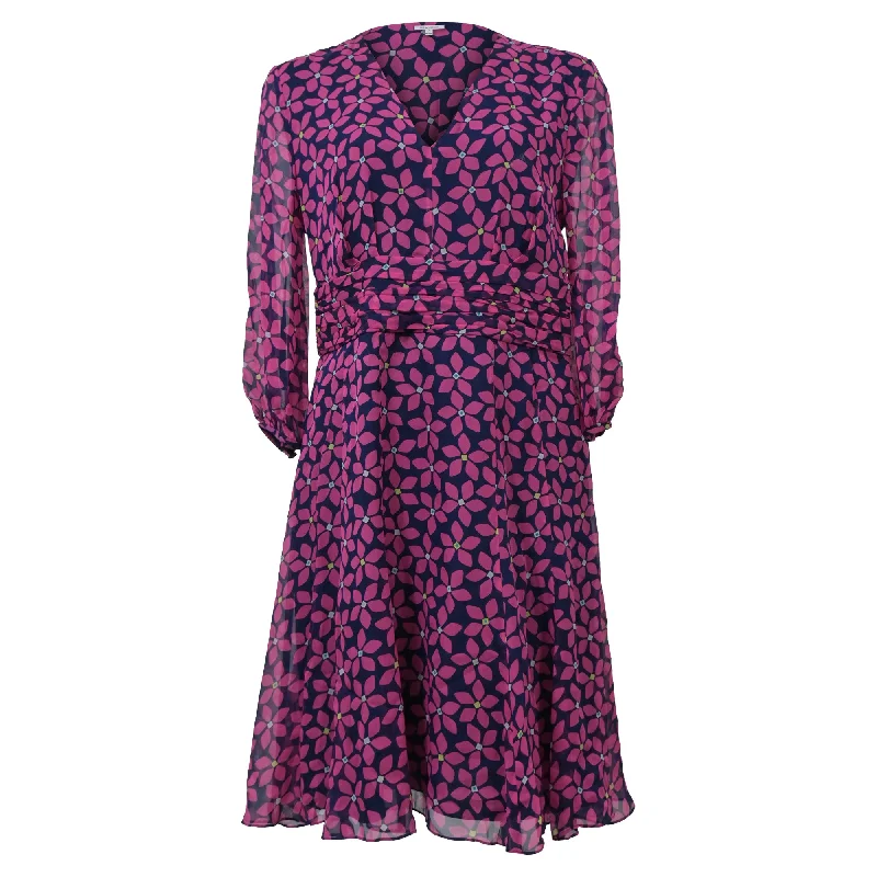 Women's Cap-Sleeve DressesDiane Von Furstenberg Sheer Sleeve V-Neck Dress in Pink Floral Print Silk