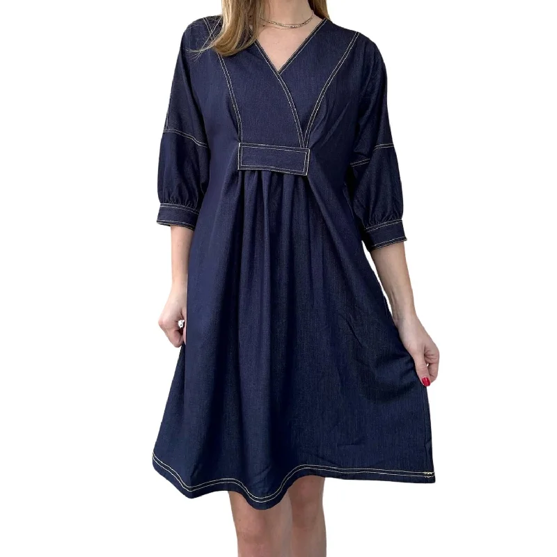 Women's Boat-Neck DressesDixie V-Neck Dress Denim In Navy