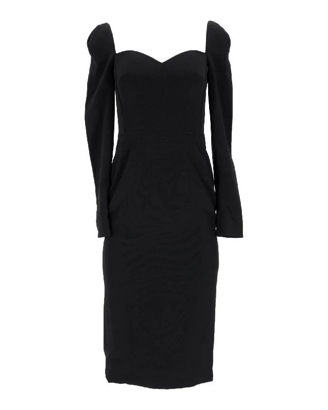 Women's Bell-Sleeve DressesDolce & Gabbana Sweetheart Neckline Dress in Black Silk