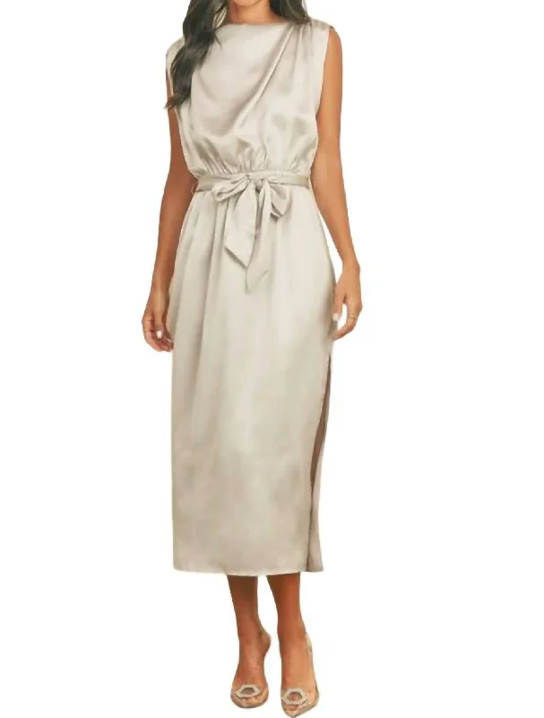 Women's Collarless DressesDraped Satin Slip Dress In Champagne