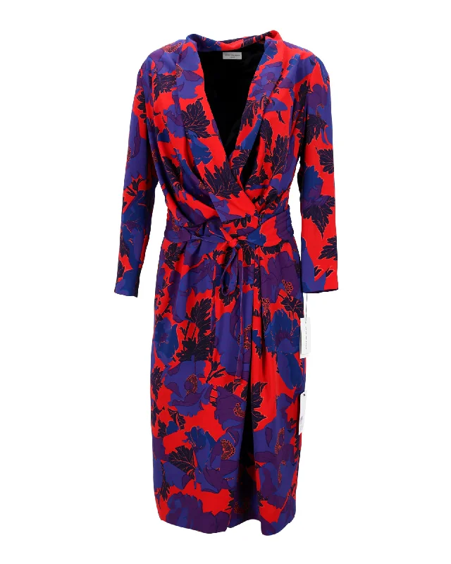 Women's U-Back DressesDries Van Noten Floral Print Wrap Dress in Multicolor Polyester