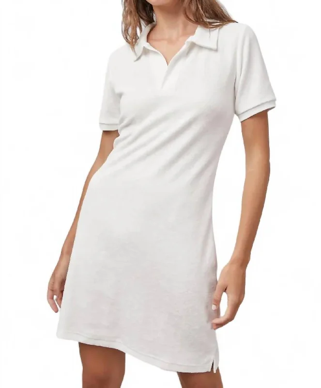 Women's One-Shoulder DressesElana Terry Cloth Polo Dress In White