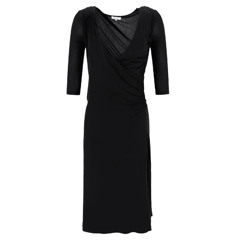 Women's Flared DressesEtro Faux Wrap Ruched Dress in Black Viscose