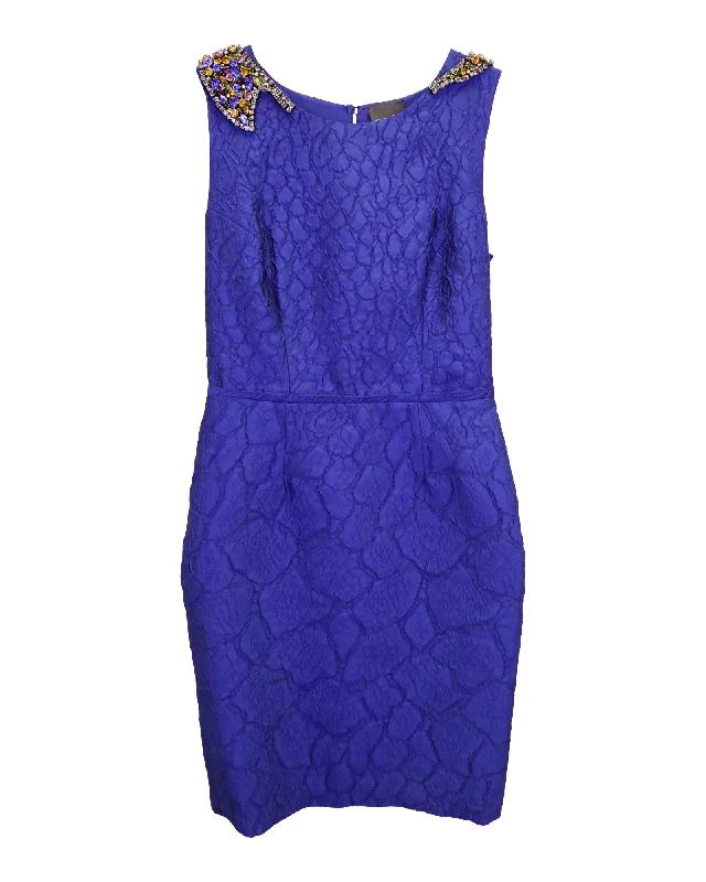 Women's Square-Neck DressesFendi Embellished Collar Peplum Dress in Blue Polyester