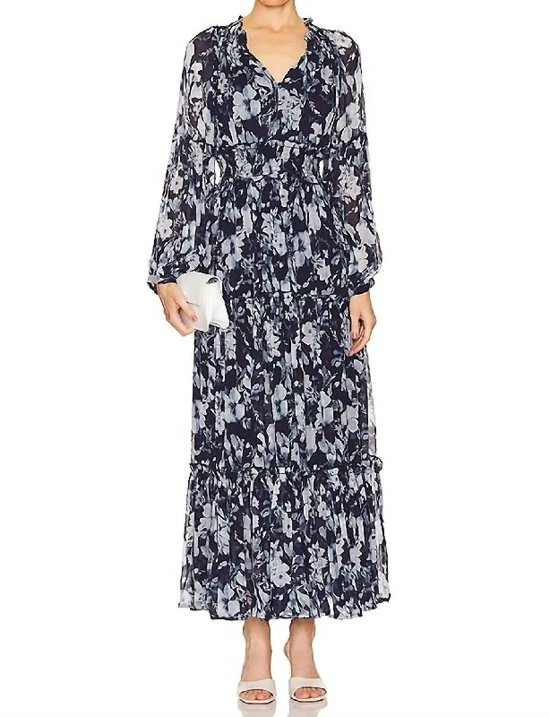 Women's High Collar DressesFrederica Dress In Indigo Blossoms