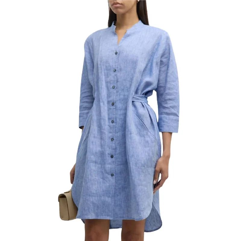 Women's High Collar DressesFresia Caftan Dress In Denim Blue