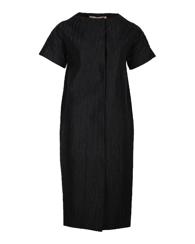 Women's Shawl Collar DressesGiambattista Valli Crinkled Short Sleeve Dress in Black Linen