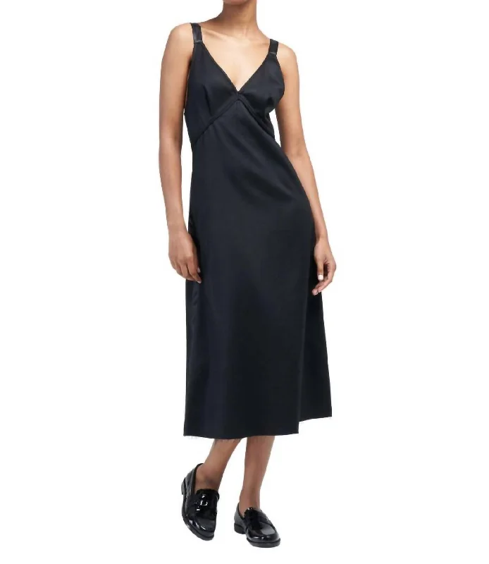 Women's Narrow Collar DressesGrunge Tapes Slip Dress In Black W/ Satin