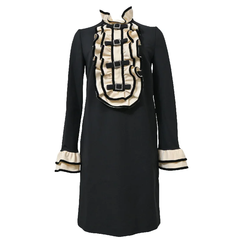 Women's Shirt Collar DressesGucci Ruffled-Bib Dress in Black Wool