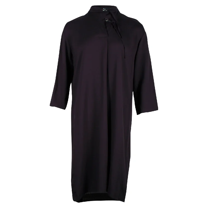 Women's High Collar DressesHermes Quarter Sleeve Dress in Navy Blue Viscose