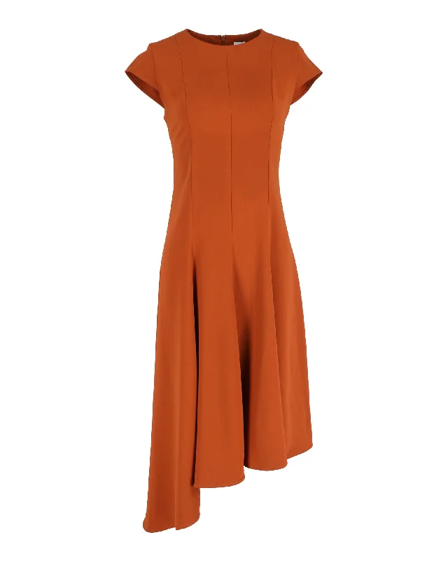 Women's Boat-Neck DressesIris & Ink Alexandra Asymmetric Crepe Dress In Orange Polyester