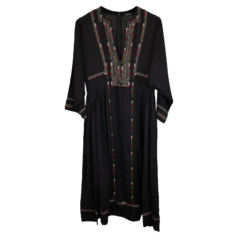 Women's Collarless DressesIsabel Marant Clayne Embroidered Dress in Black Silk-Cotton