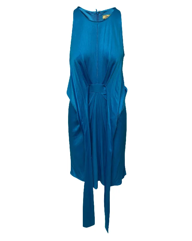 Women's High Collar DressesIssa London Blue Silk Drape Belt Dress