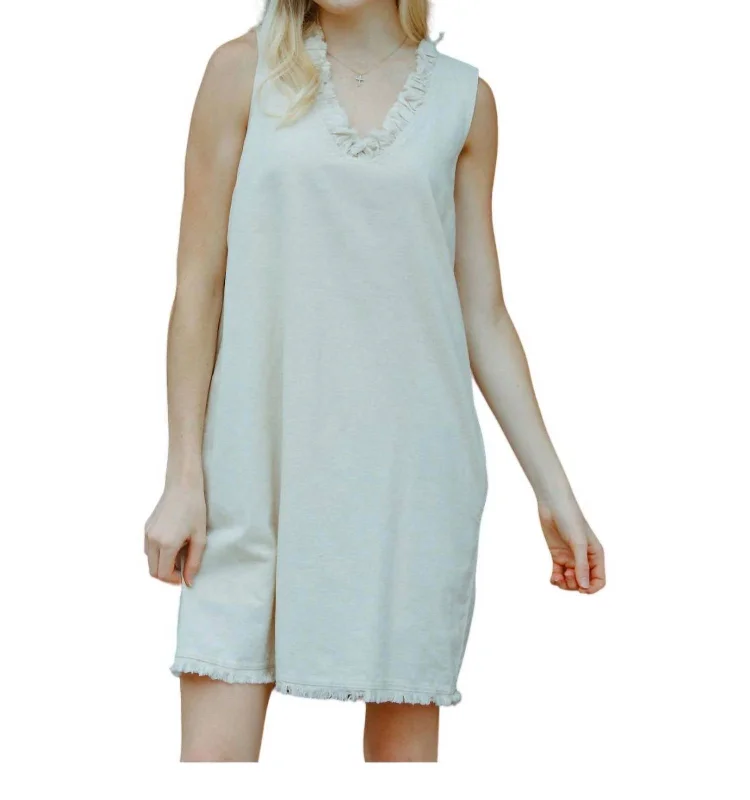 Women's Tiered DressesLinen Fringe Hem Dress In Natural