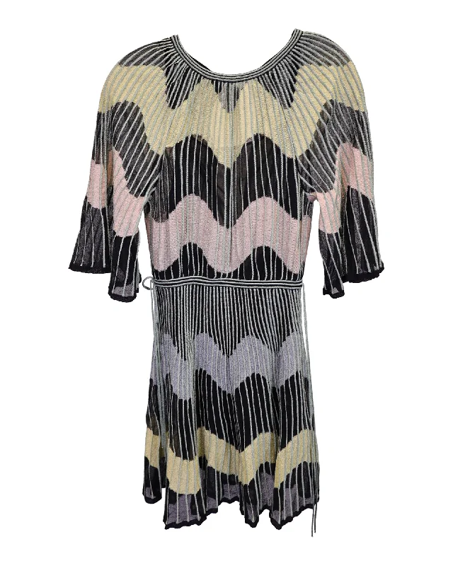 Women's Bell-Sleeve DressesM Missoni Short Sleeve Striped Dress in Multicolor Viscose