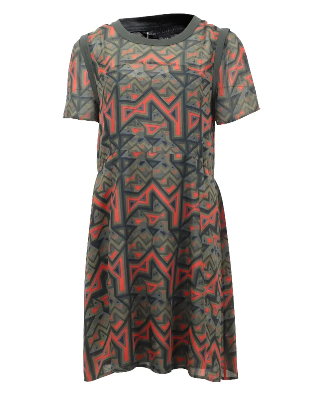 Women's Rounded Collar DressesMarc by Marc Jacobs Geo-Maze A-Line Dress in Multicolor Silk