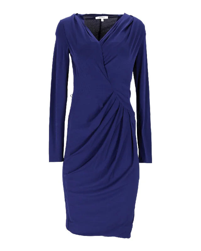 Women's Tiered DressesMax Mara Draped Long Sleeve Dress in Blue Silk