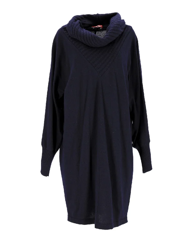 Women's Square-Back DressesMax Mara Long-Sleeve Knit Dress in Navy Blue Wool