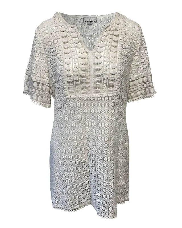 Women's Keyhole Collar DressesMiguelina Cocktail Lace Dress in White Cotton