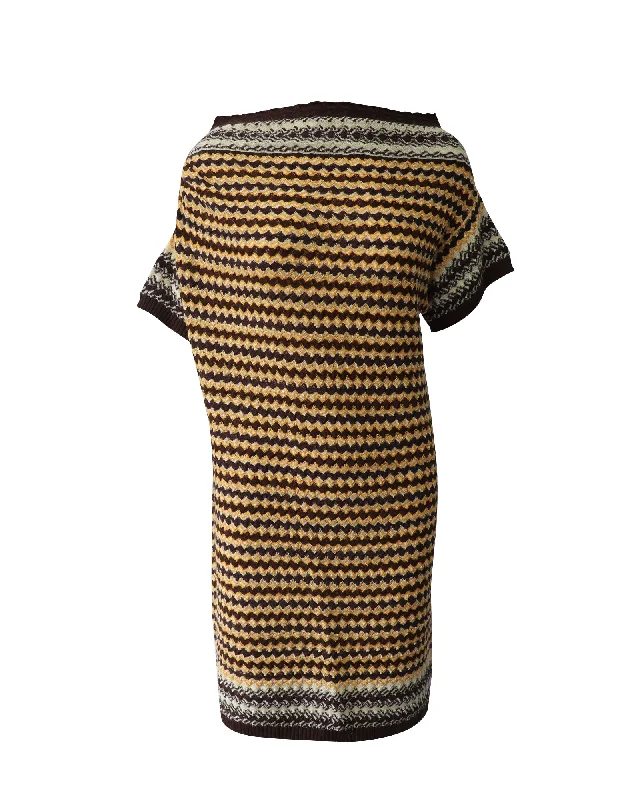 Women's Notched Collar DressesMissoni Patterned Knit Off Shoulder Dress in Multicolor Wool