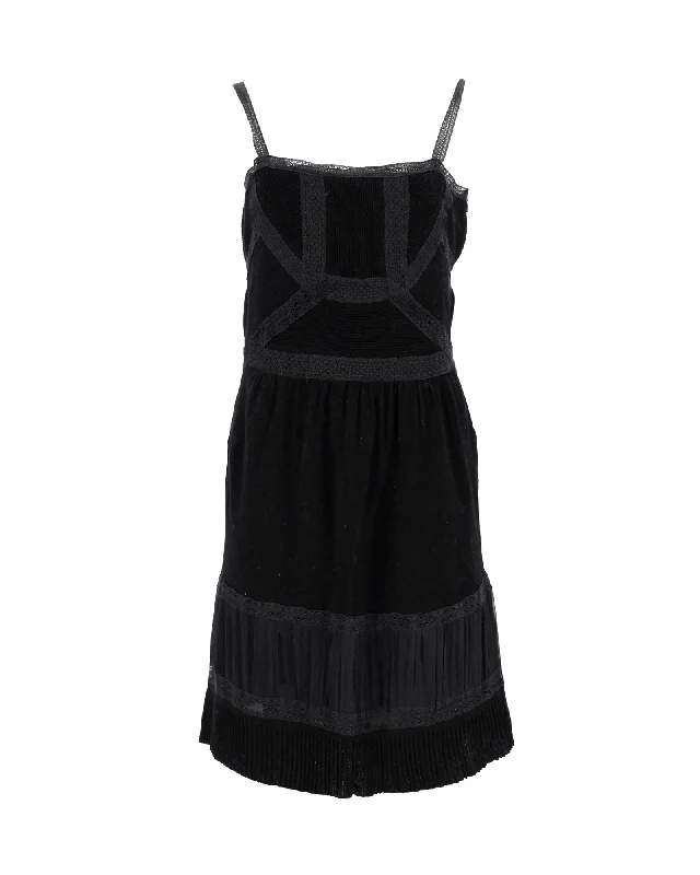 Women's Mandarin Collar DressesMoschino Lace-Trimmed Sleeveless Dress in Black Cotton