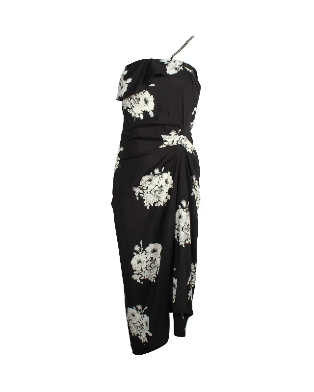 Women's Pencil DressesN°21 Chain-Embellished Floral Dress in Black Silk