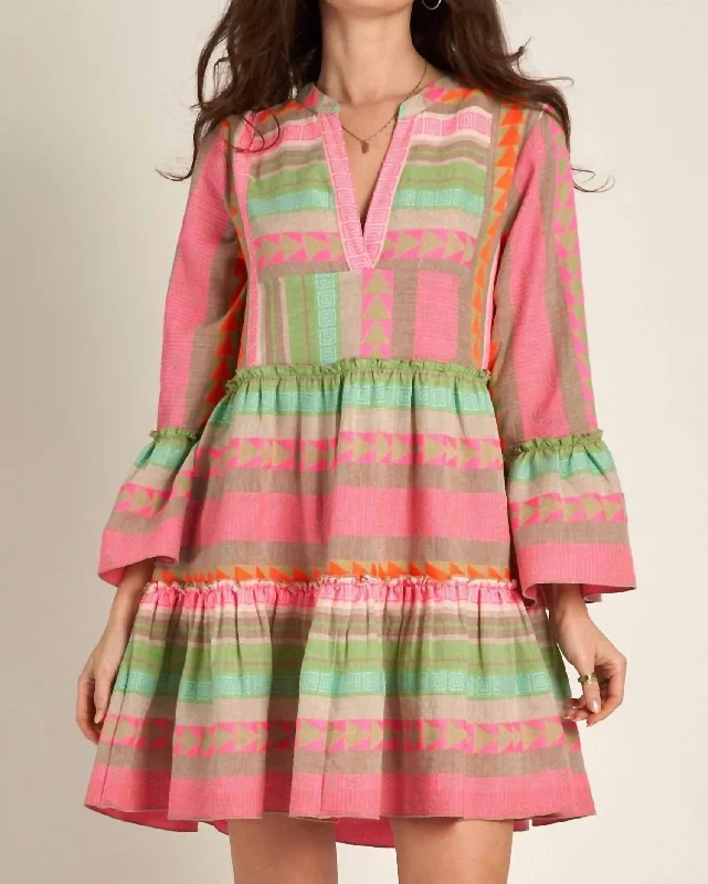 Women's Notched Collar DressesNeon Fiesta Dress In Multi