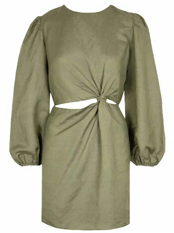 Women's Lapel Collar DressesPilar Knot Dress In Olive