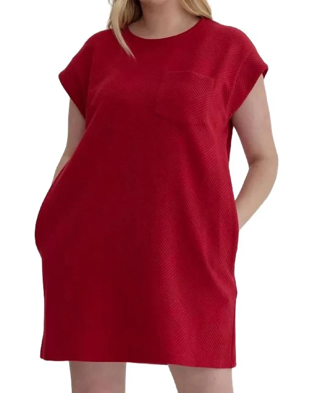 Women's Square Collar DressesQuilted Shirt Dress In Scarlet