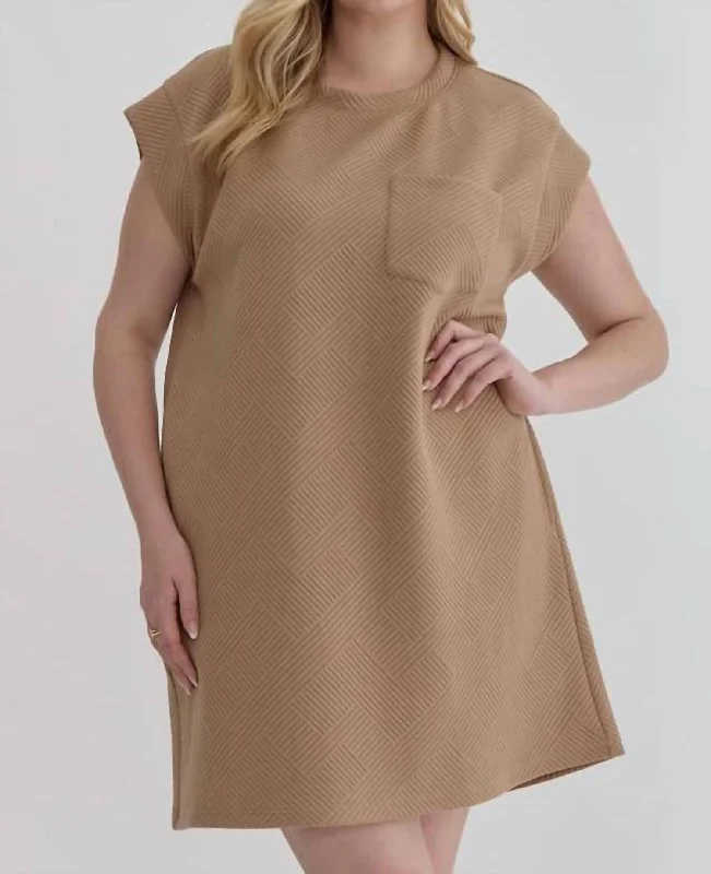 Women's Boat Collar DressesQuilted Shirt Dress In Tan