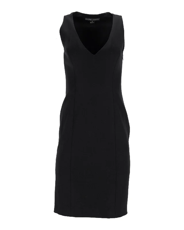 Women's High-Neck DressesRalph Lauren Sleeveless V-Neck Dress in Black Wool