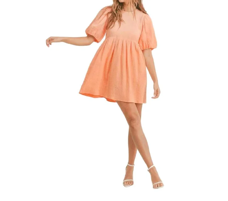 Women's Shirt Collar DressesRenee Puff Sleeve Babydoll Dress In Orange