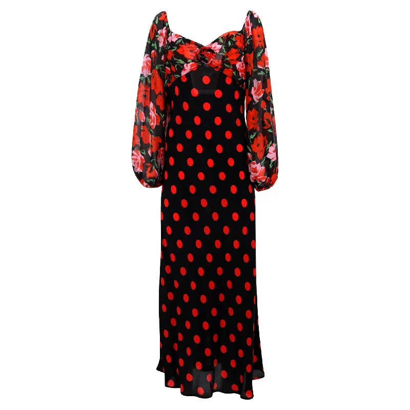 Women's Midi DressesRixo Josephine Polka-dot Dress in Black and Red Silk